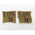 Pair of London Home Guard Printed Arm Badges Insignia (LON 31)