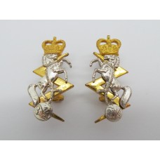 Pair of Royal Electrical & Mechanical Engineers (R.E.M.E.) Officer's Dress Collar Badges - Queen's Crown