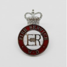 War Department Fire Service Chrome & Enamel Cap Badge - Queen's Crown
