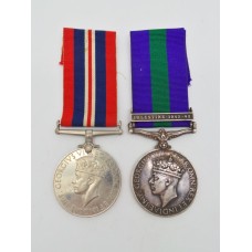 1939-45 War Medal and General Service Medal (Clasp - Palestine 1945-48) - B. Const. C.W. Barker, Palestine Police