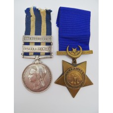 Egypt Medal (Clasps - El-Teb_Tamaai, The Nile 1884-85) & 1884 Khedives Star - Pte. W. Burt, 1st Gordon Highlanders