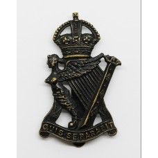 Royal Irish Rifles Blackened Brass Cap Badge - King's Crown