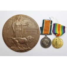 WW1 British War Medal, Victory Medal & Memorial Plaque - Pte. H. Sykes, 8th Bn. North Staffordshire Regiment - K.I.A. 