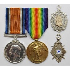 WW1 British War & Victory Medal Pair with 2 Silver Medallions - Pte. A. Chalmers, 18th Bn. Highland Light Infantry