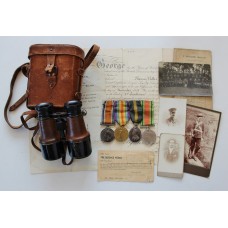 WW1 British War Medal, Victory Medal, Territorial Force Efficiency Medal & WW2 Defence Medal Group with Original Documents, Photographs & Private Purchase Binoculars - Capt. T. Hollis, 2/5th Bn. Loyal North Lancashire Regiment