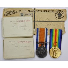 WW1 British War & Victory Medal Pair with Boxes of Issue and Identity Disc - Spr. A.V. Smalley, Royal Engineers