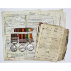 1895 IGS (3 Clasps), QSA (3 Clasps) & KSA (2 Clasps) Medal Group of Three with Original Documents - Serjt. T. Harsley, 2nd Bn. King's Own Yorkshire Light Infantry