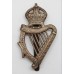 London Irish Rifles Cast Silver Pipers Caubeen Badge - King's Crown