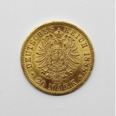 1888A German Prussian Friedrich III 900 Gold 20 Mark Coin