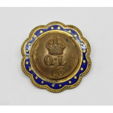 16th Queen's Lancers Button Sweetheart Brooch - King's Crown