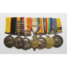 Queen's Sudan Medal, QSA (6 Clasps), KSA (2 Clasps), WW1 1914 Mons Star Trio and Khedives Sudan (Clasp - Khartoum) Medal Group of Seven - Dvr. R. Palmer, Royal Field Artillery