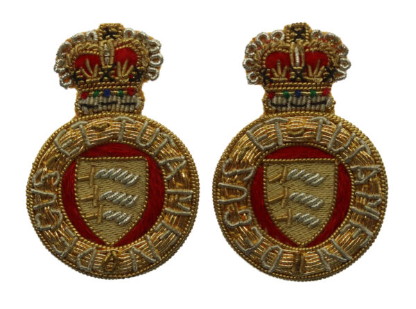 Pair of Essex Yeomanry Officer's Bullion Mess Dress Collar Badges - Queen's Crown