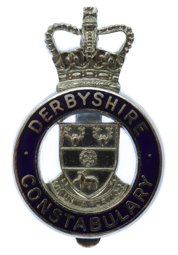 Derbyshire Constabulary Enamelled Cap Badge - Queen's Crown