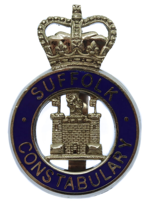 Suffolk Constabulary Large Enamelled Cap Badge - Queen's Crown