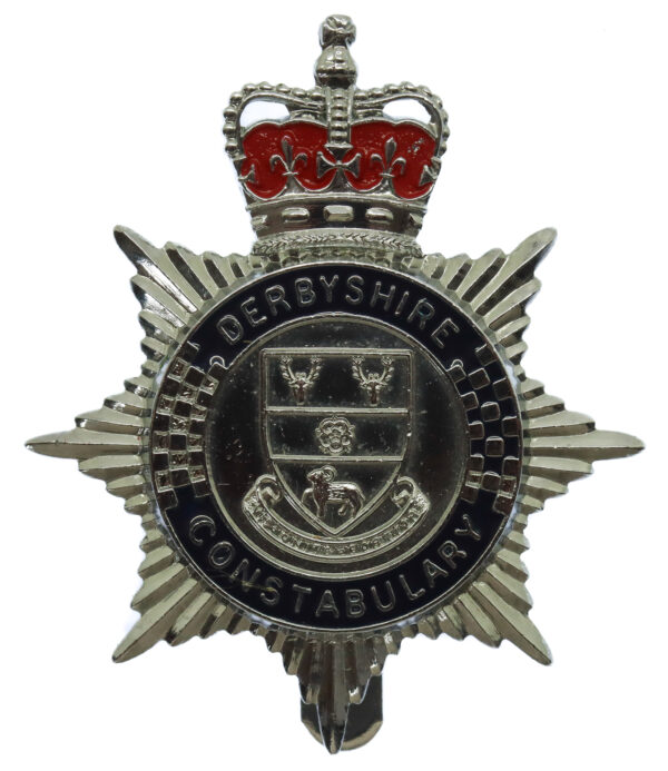 Derbyshire Constabulary Enamelled Cap Badge - Queen's Crown