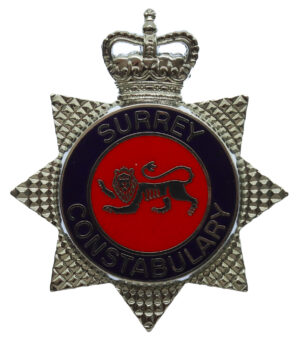 Surrey Constabulary Enamelled Star Cap Badge - Queen's Crown