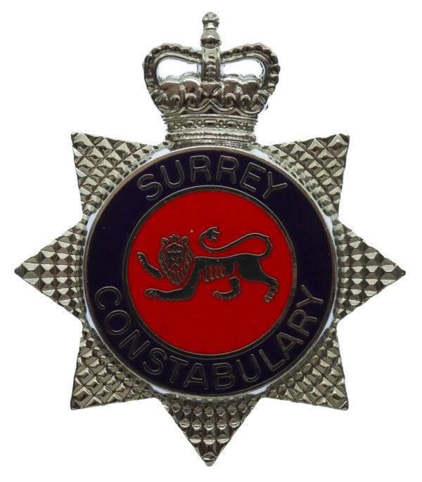 Surrey Constabulary Enamelled Star Cap Badge - Queen's Crown