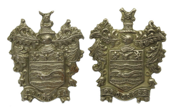 Pair of Blackpool Police White Metal Coat of Arms Collar Badges