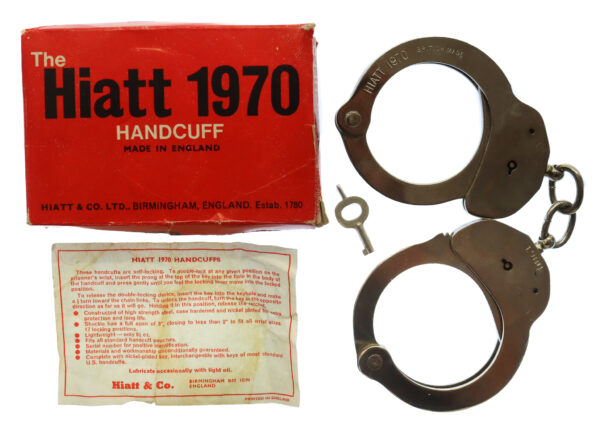 Hiatt 1970 Pattern Police Handcuffs in Original Box with Key