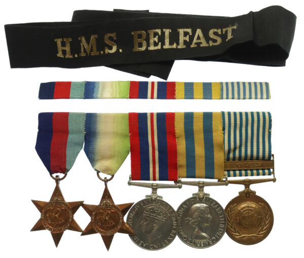 WW2 and Korean War Medal Group of Five - Commissioned Gunner (Sub Lieutenant) G. Welch, HMS Belfast, Royal Navy