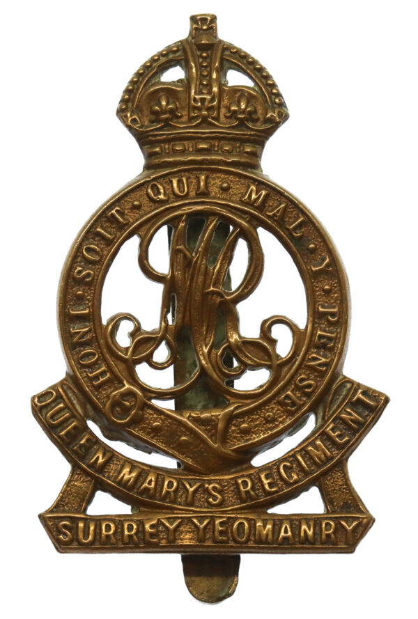 Surrey Yeomanry (Queen Mary's Regiment) Brass Cap Badge - King's Crown