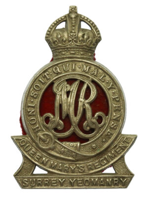 Surrey Yeomanry (Queen Mary's Regiment) White Metal Cap Badge - King's Crown
