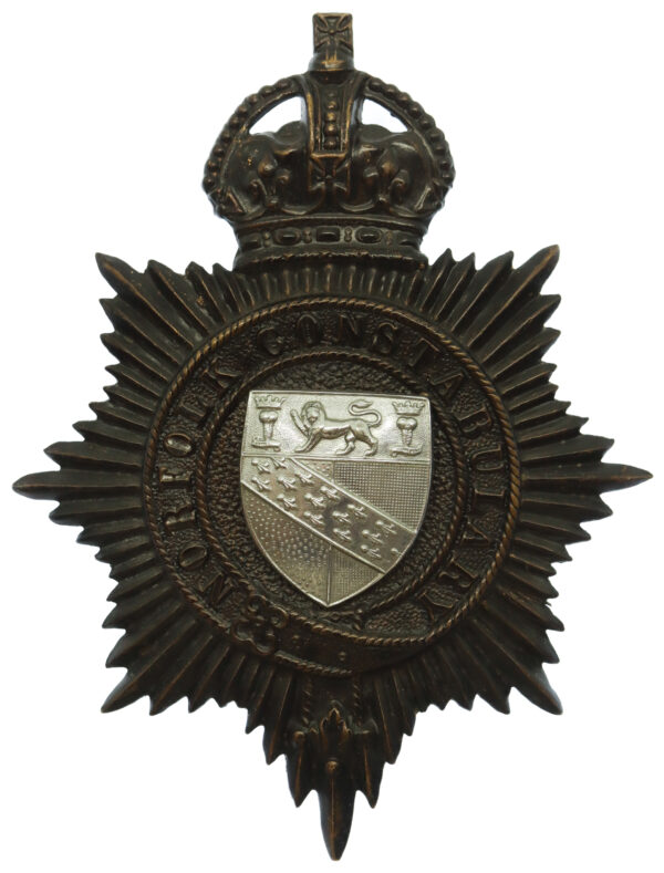 Norfolk Constabulary Black Helmet Plate - King's Crown