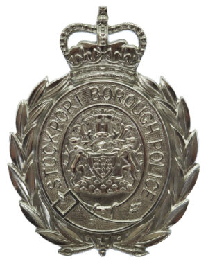 Stockport Borough Police Wreath Helmet Plate - Queen's Crown