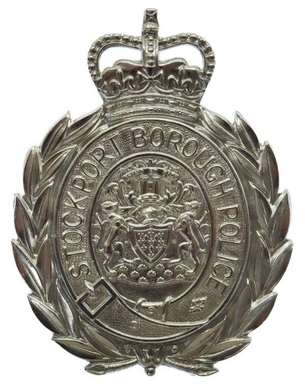 Stockport Borough Police Wreath Helmet Plate - Queen's Crown