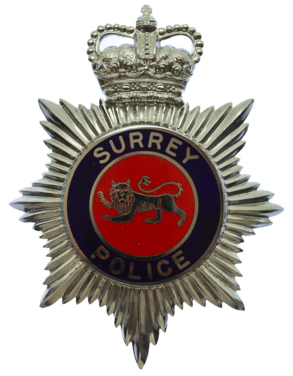 Surrey Police Enamelled Helmet Plate - Queen's Crown