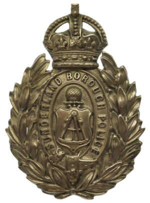 Sunderland Borough Police Wreath Helmet Plate - King's Crown