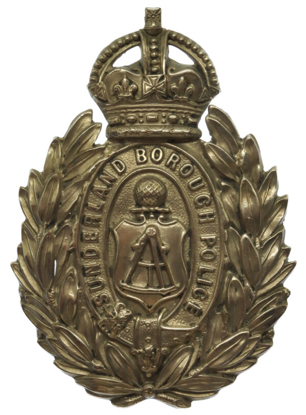 Sunderland Borough Police Wreath Helmet Plate - King's Crown