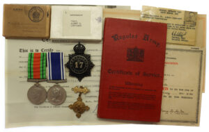 WW2 Defence Medal and EIIR Police Long Service Good Conduct Medal with Original Documents & Oxfordshire Constabulary Helmet Plate - PC. A. Lipscombe, Oxfordshire Constabulary