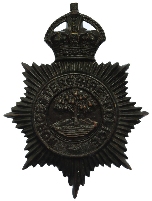 Worcestershire Constabulary (Worcestershire Police) Blackened Brass Helmet Plate - King's Crown