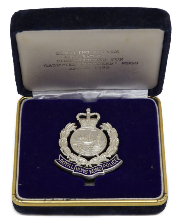 Royal Hong Kong Police Hallmarked Silver Cap Badge in Presentation Box