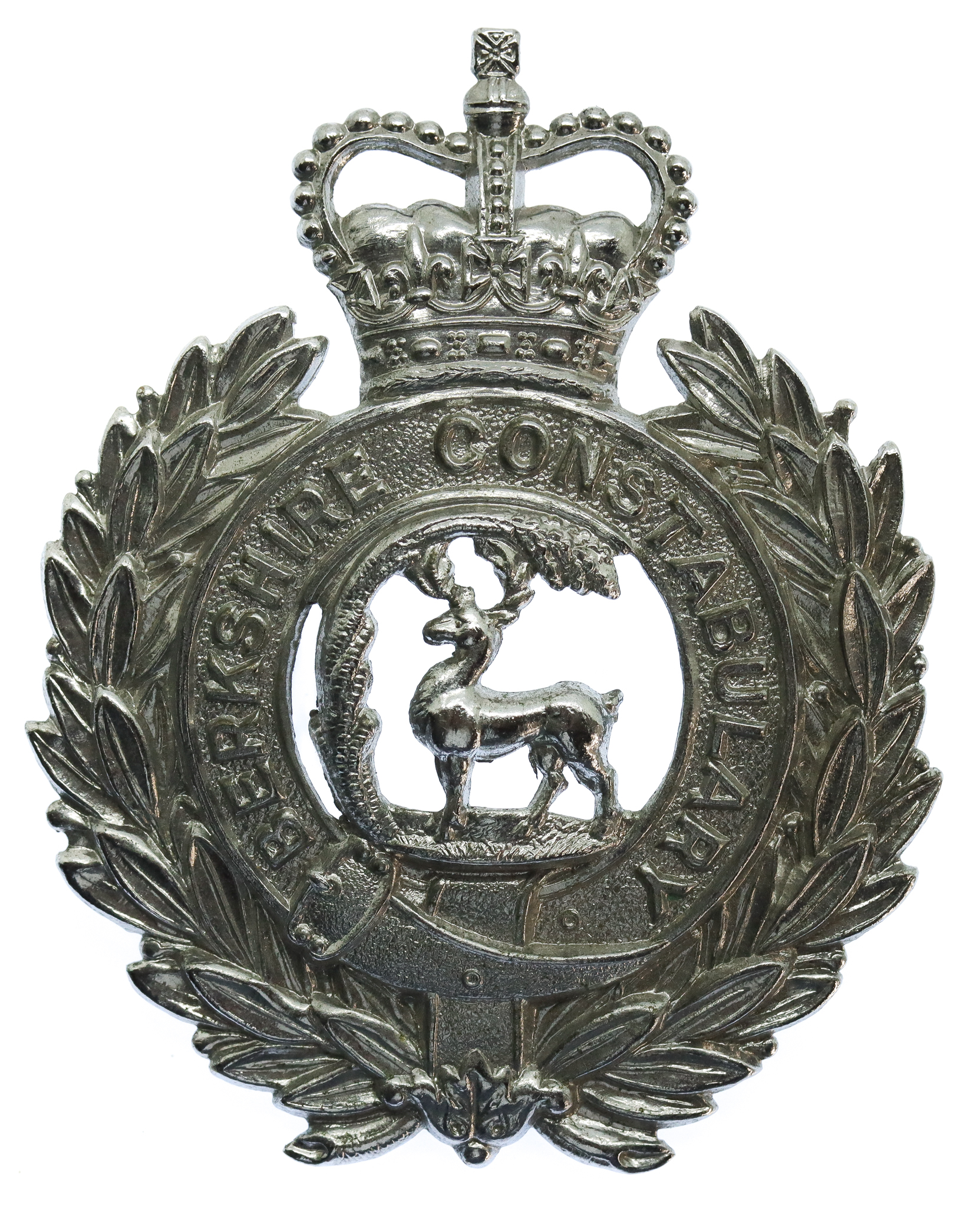 Berkshire Constabulary Chrome Wreath Helmet Plate - Queen's Crown