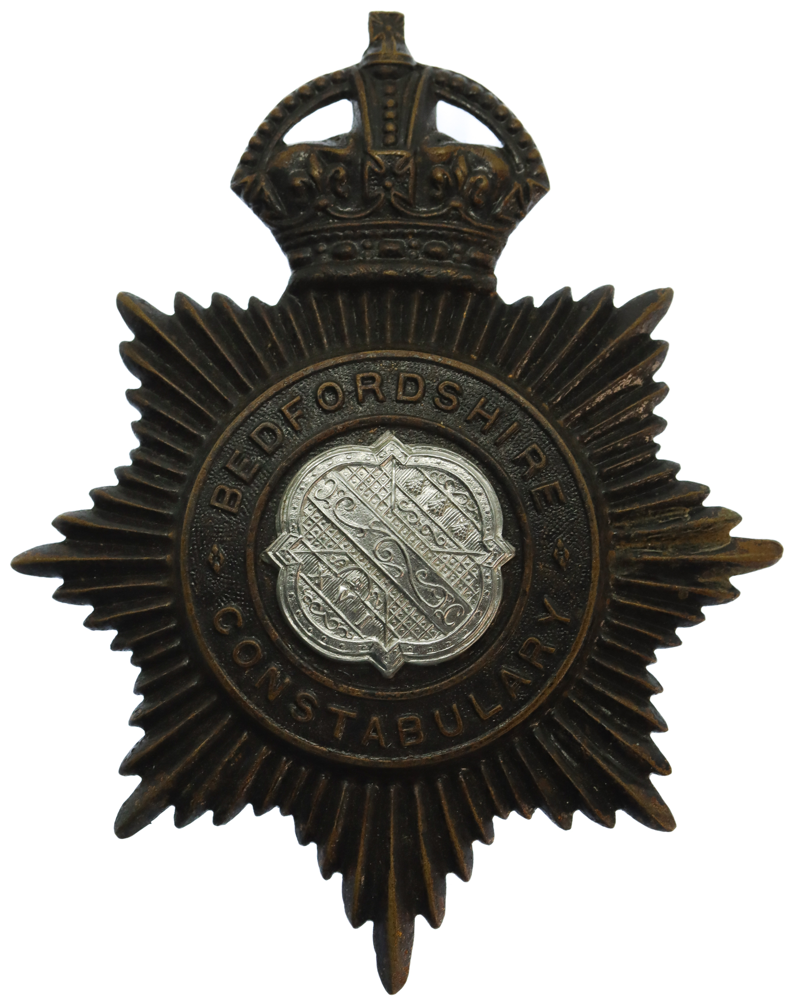 Bedfordshire Constabulary Night Helmet Plate - King's Crown