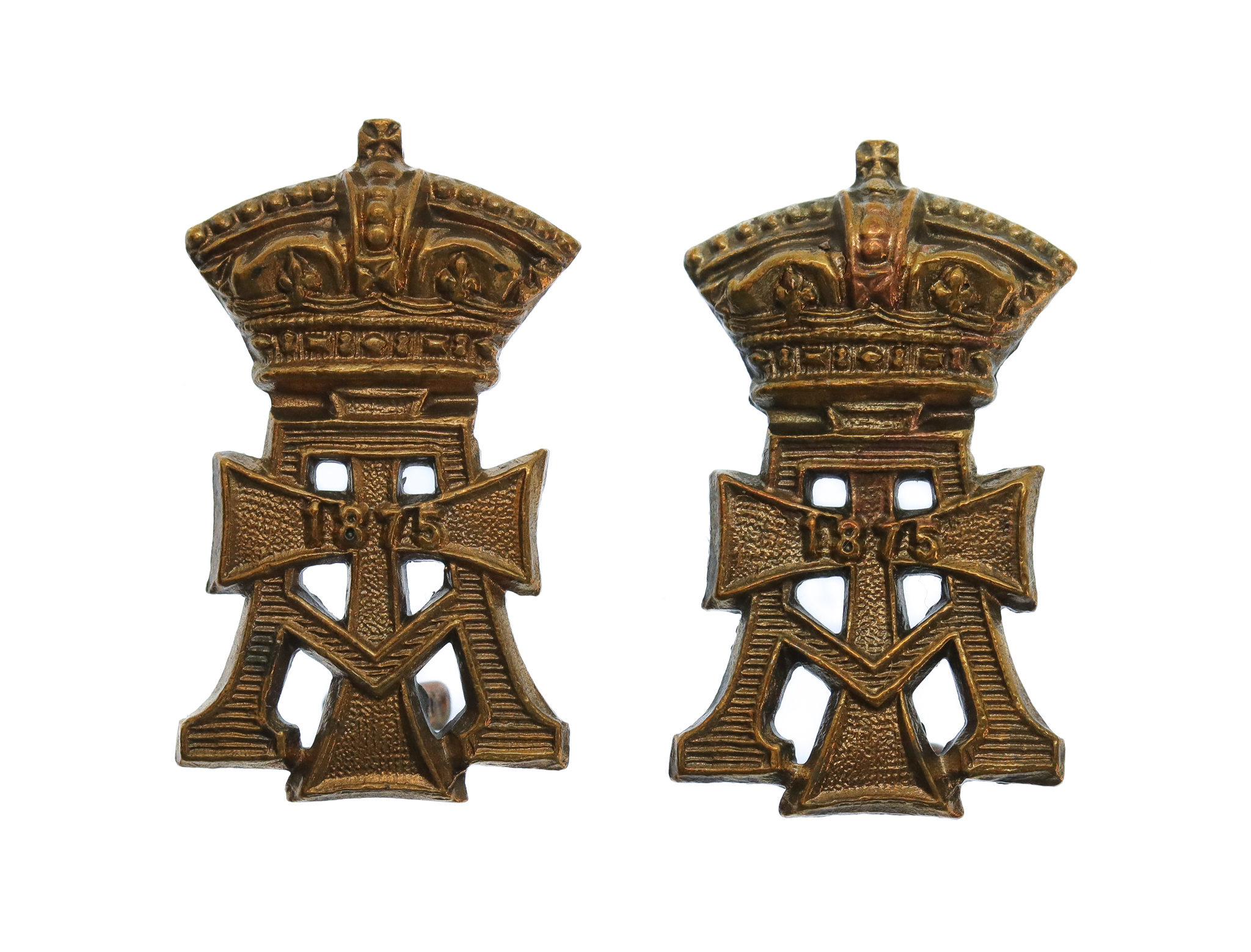 Pair of Yorkshire Regiment (Green Howards) Brass Collar Badges 