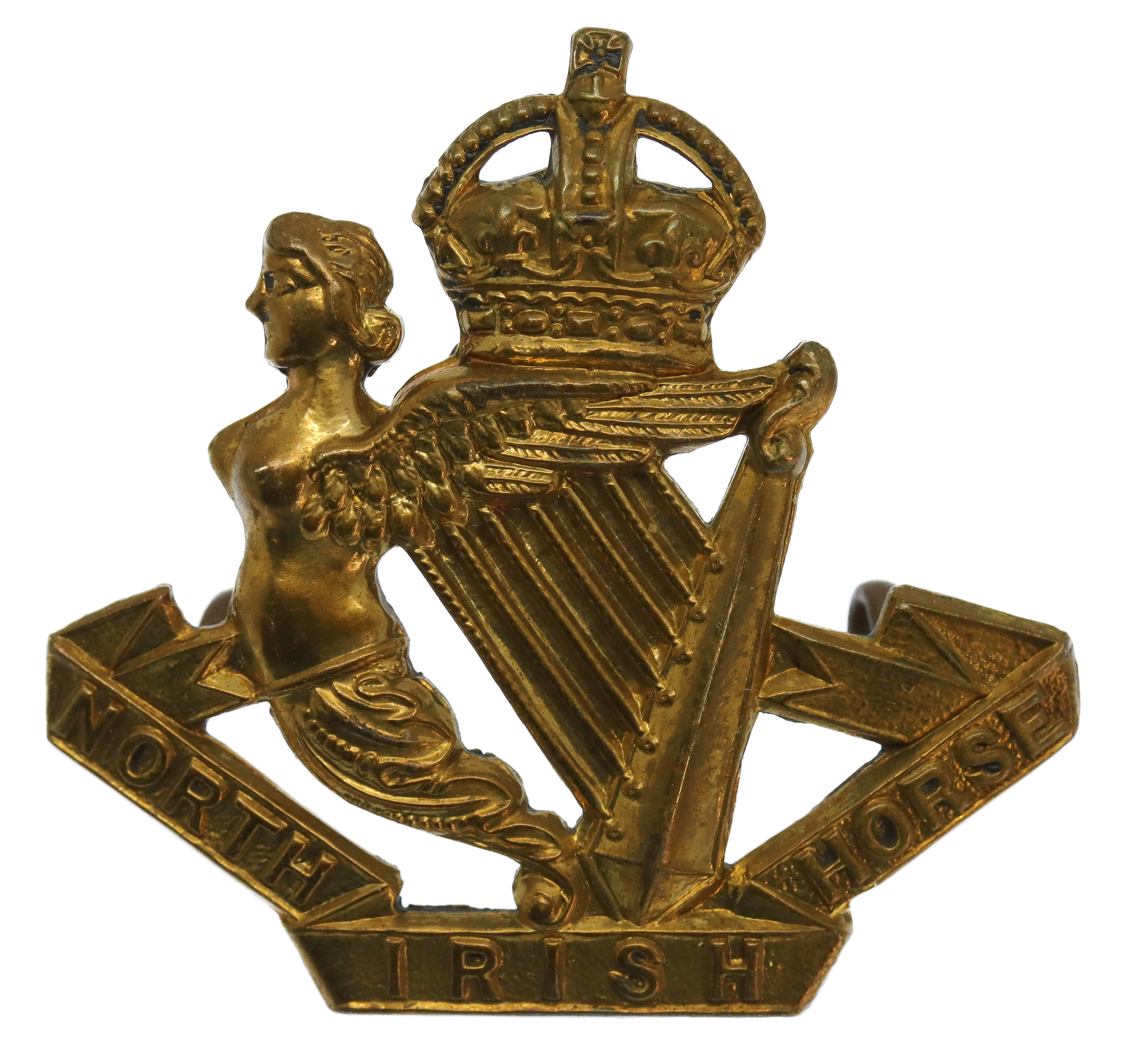 North Irish Horse Brass Cap Badge - King's Crown
