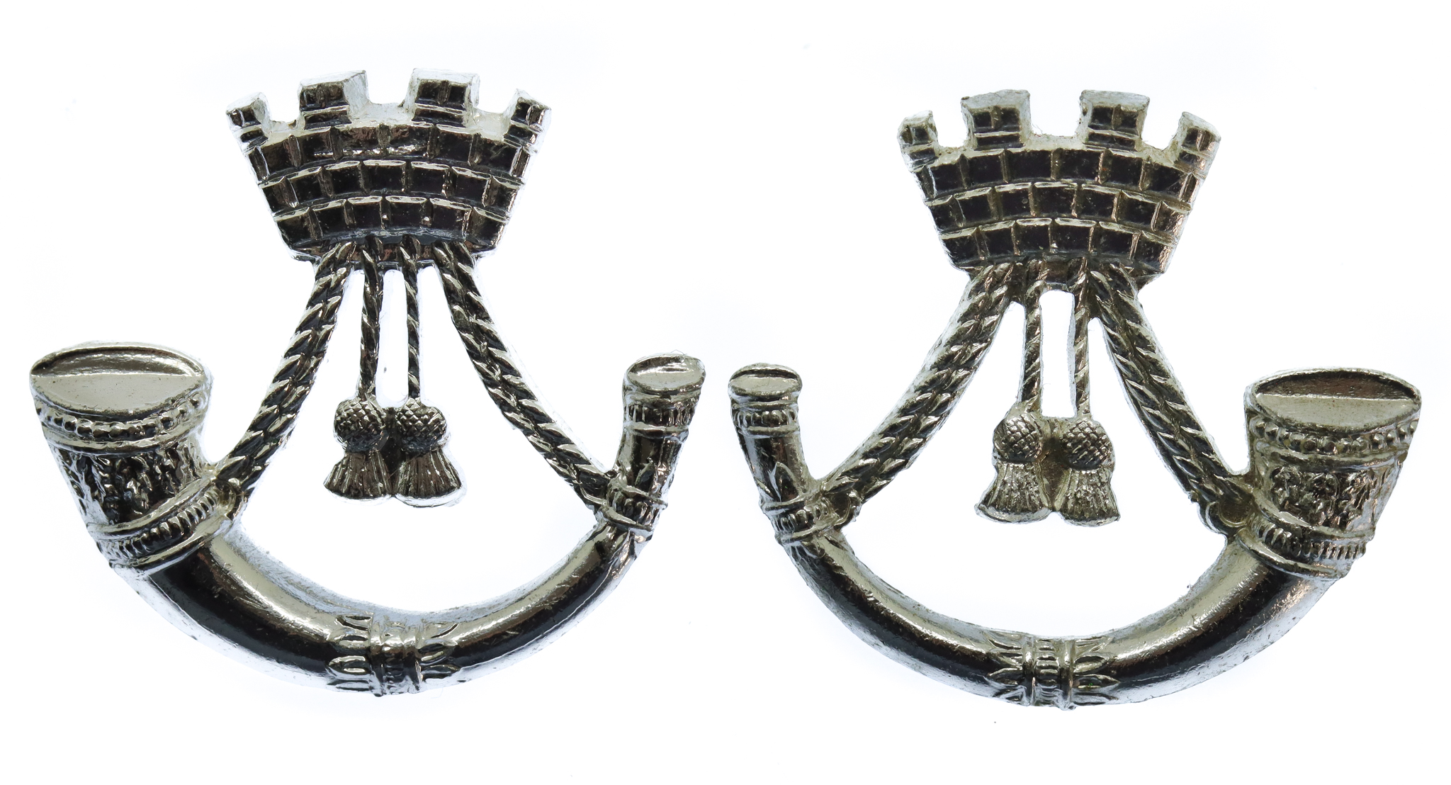 Pair of Somerset & Cornwall Light Infantry Anodised (Staybrite) Collar Badges