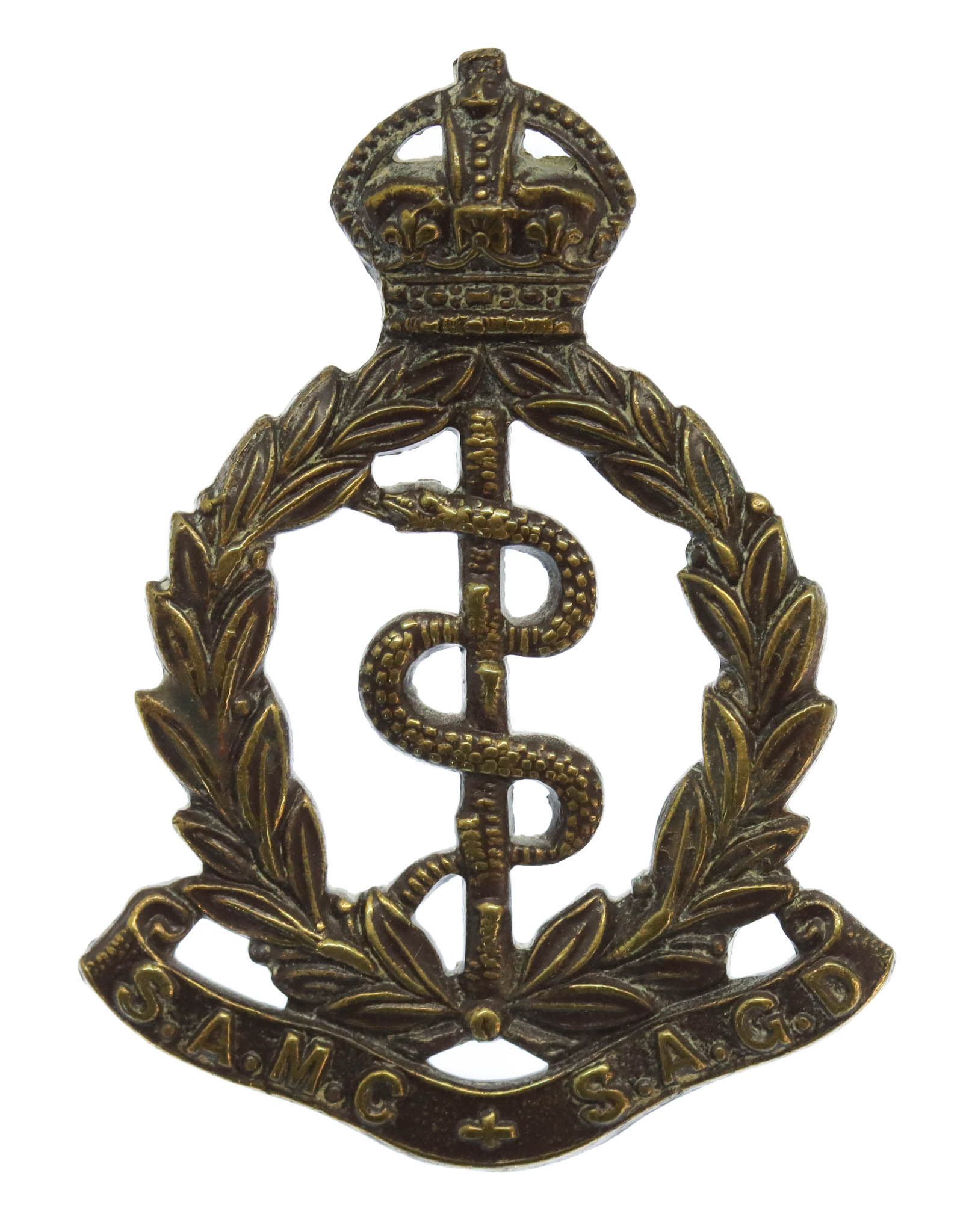 South African Medical Corps (S.A.M.C. - S.A.G.D.) Cap Badge - King's Crown