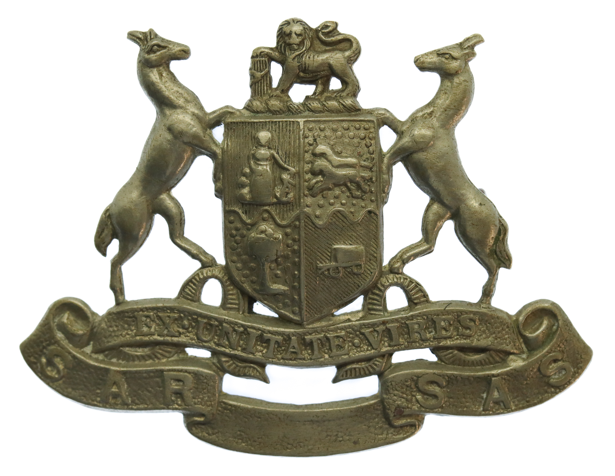 South African Railways Police White Metal Cap Badge