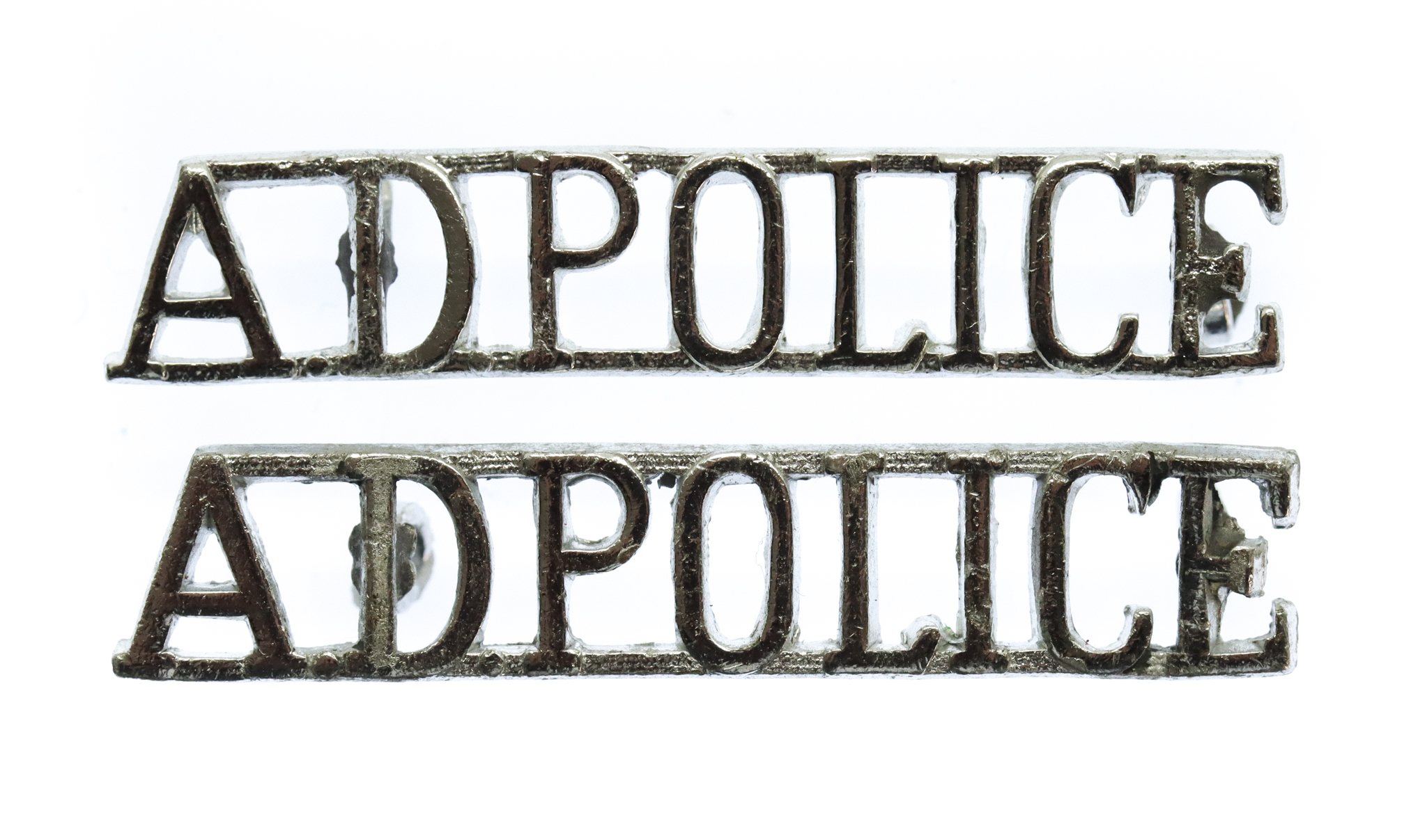 Pair of Army Depot Police Cyprus (A.D. POLICE) Anodised (Staybrite) Shoulder Titles
