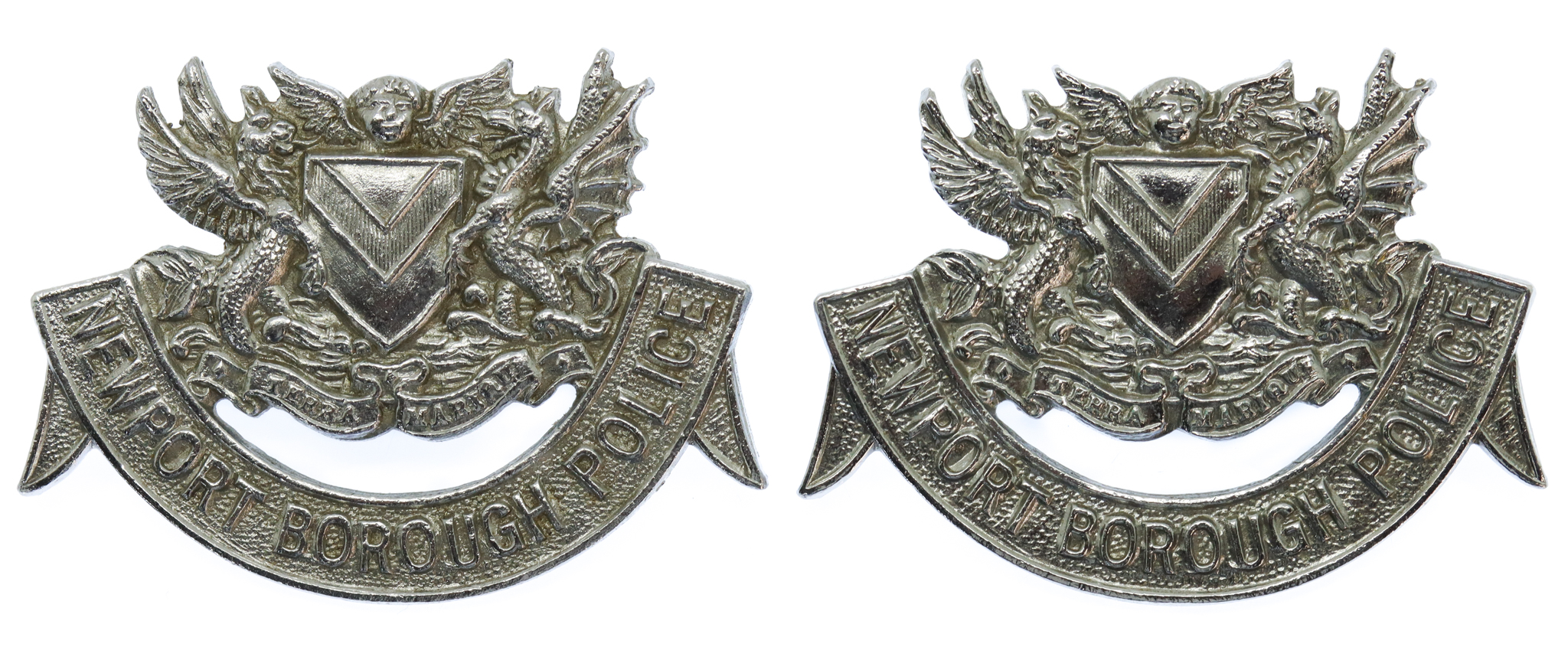 Pair of Newport Borough Police Collar Badges