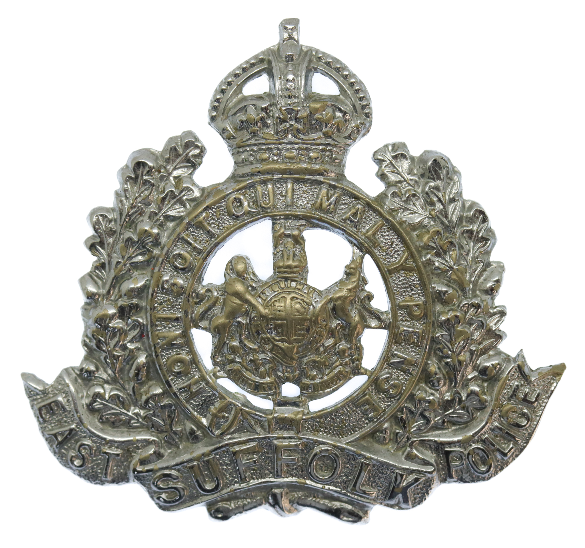 East Suffolk Police Chrome Cap Badge - King's Crown