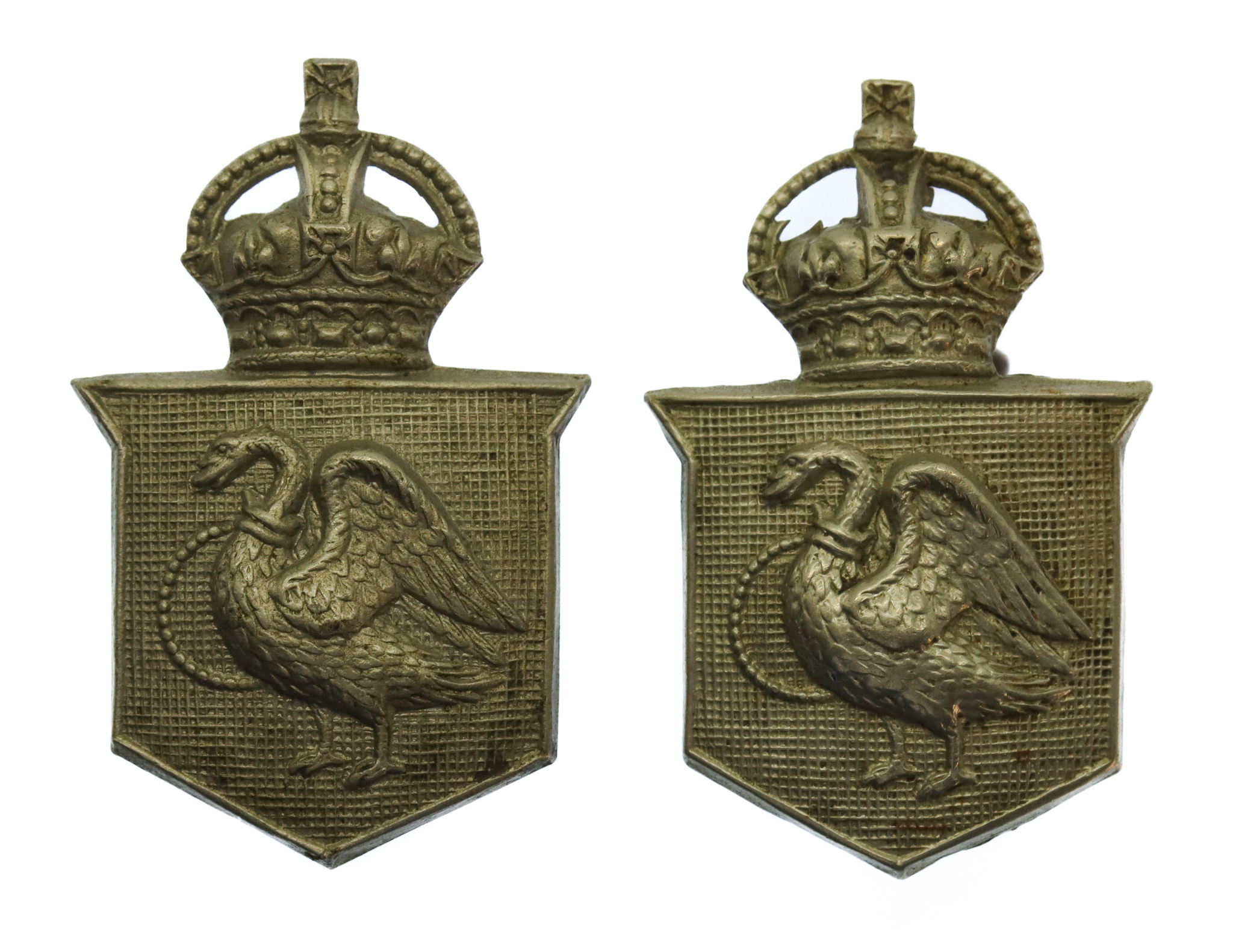 Pair of Buckinghamshire Constabulary White Metal Collar Badges - King's Crown