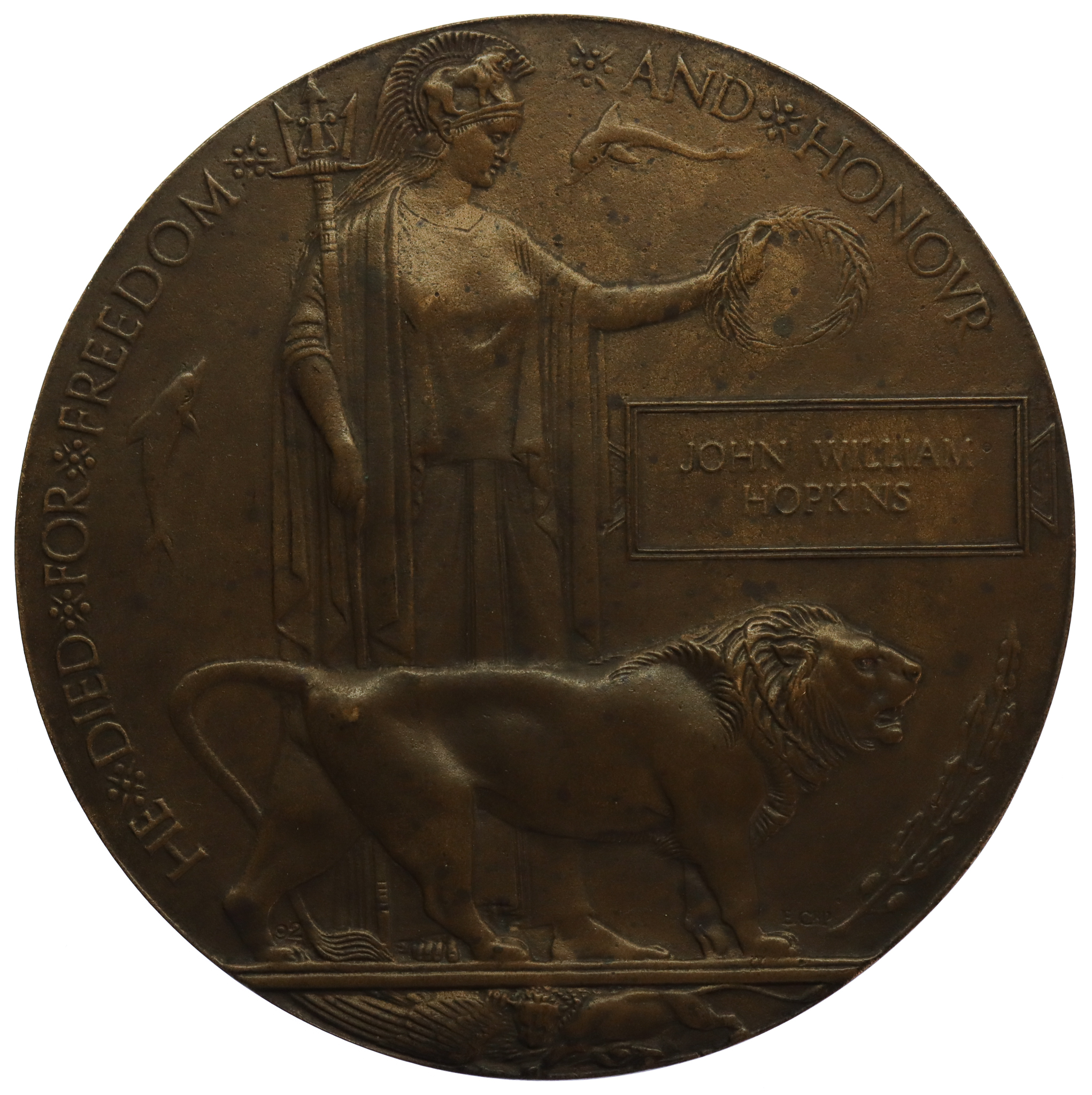 WW1 Memorial Plaque (Death Penny) - John William Hopkins