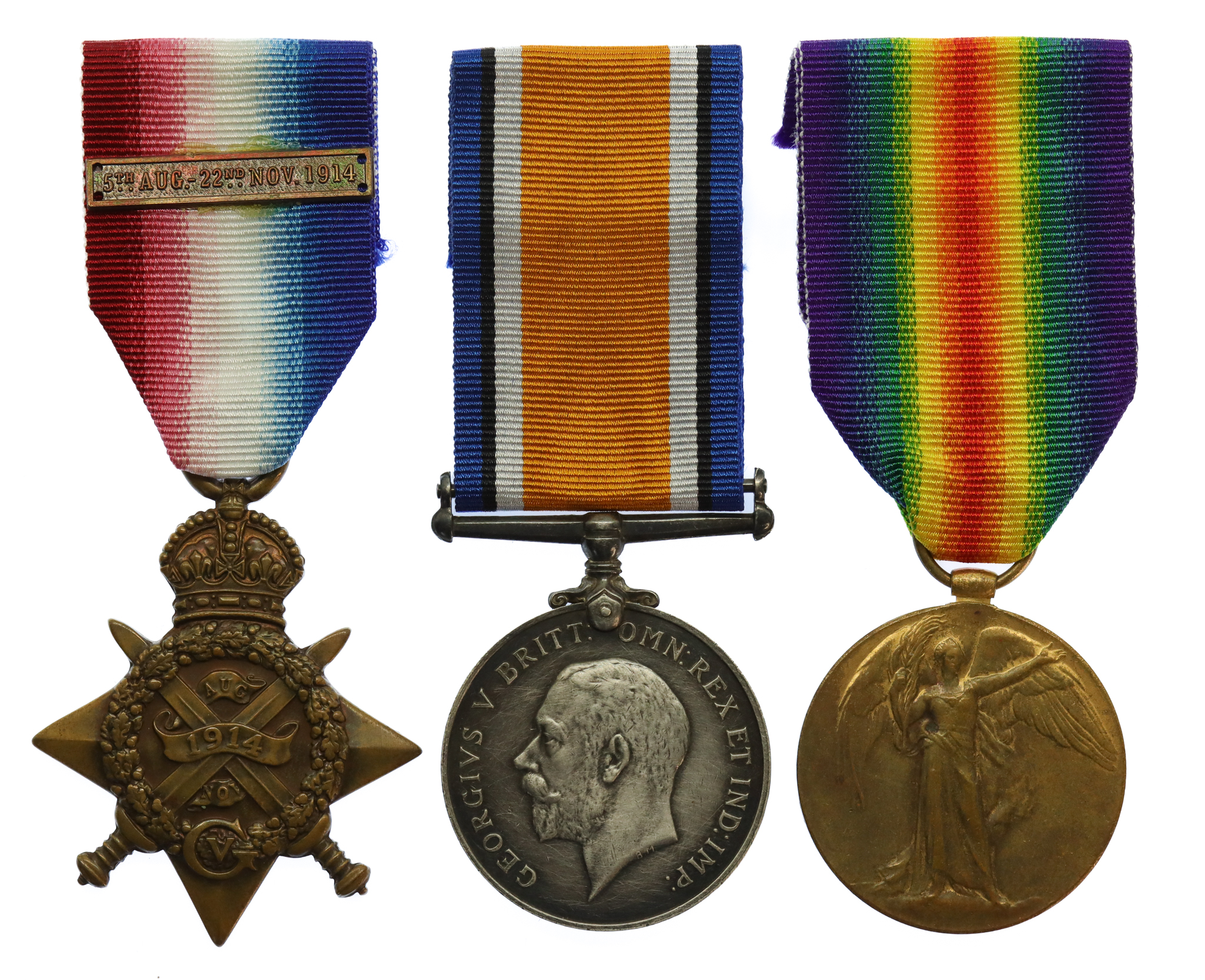 WW1 1914 Mons Star Medal Trio - Pte. A.C. Gordon, 2nd Bn. South Lancashire Regiment - Wounded