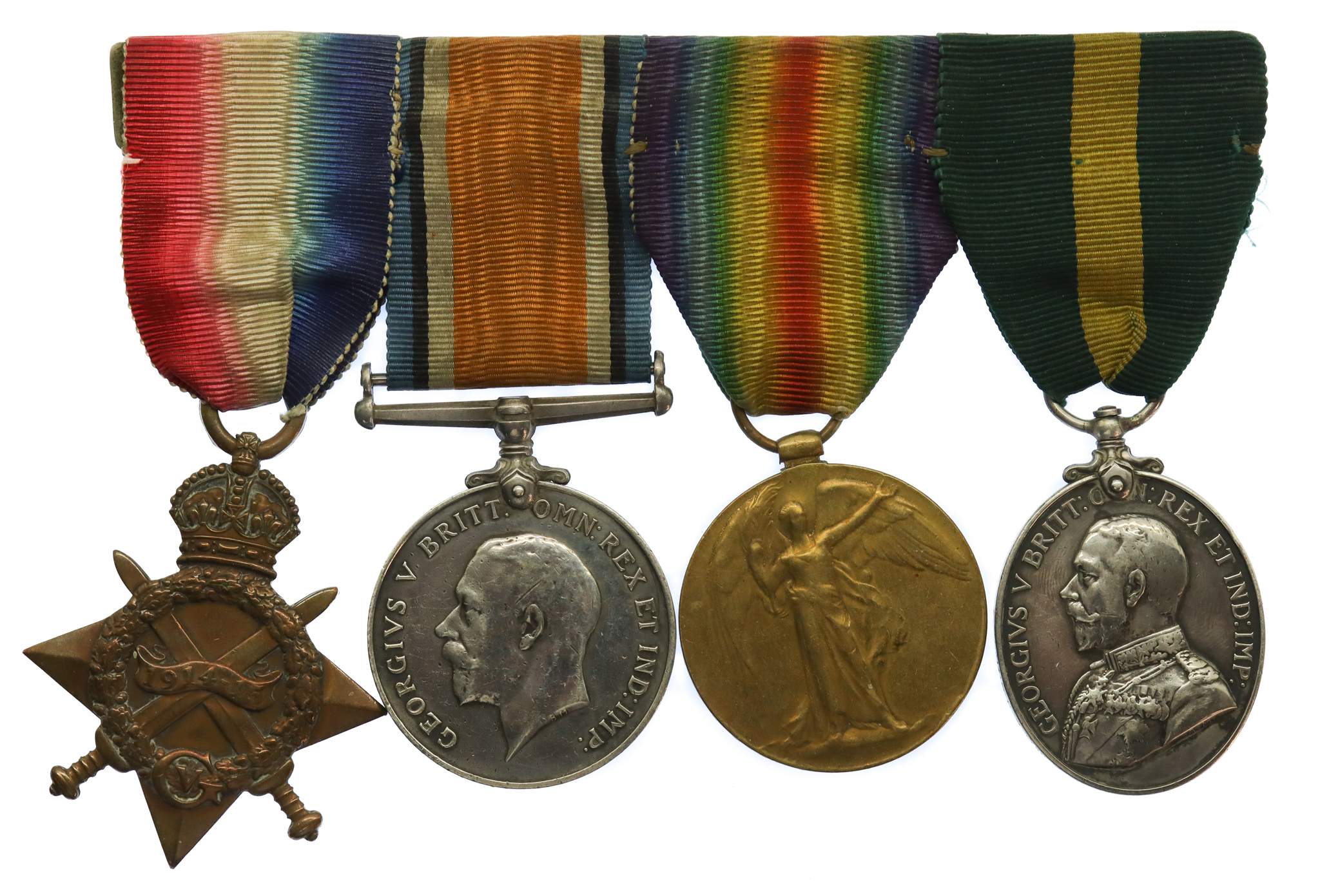 WW1 1914-15 Star, British War Medal, Victory Medal and T.F.E.M. Medal Group of Four - C.S.Mjr. H.H. Spencer, 4th Bn. South Lancashire Regiment