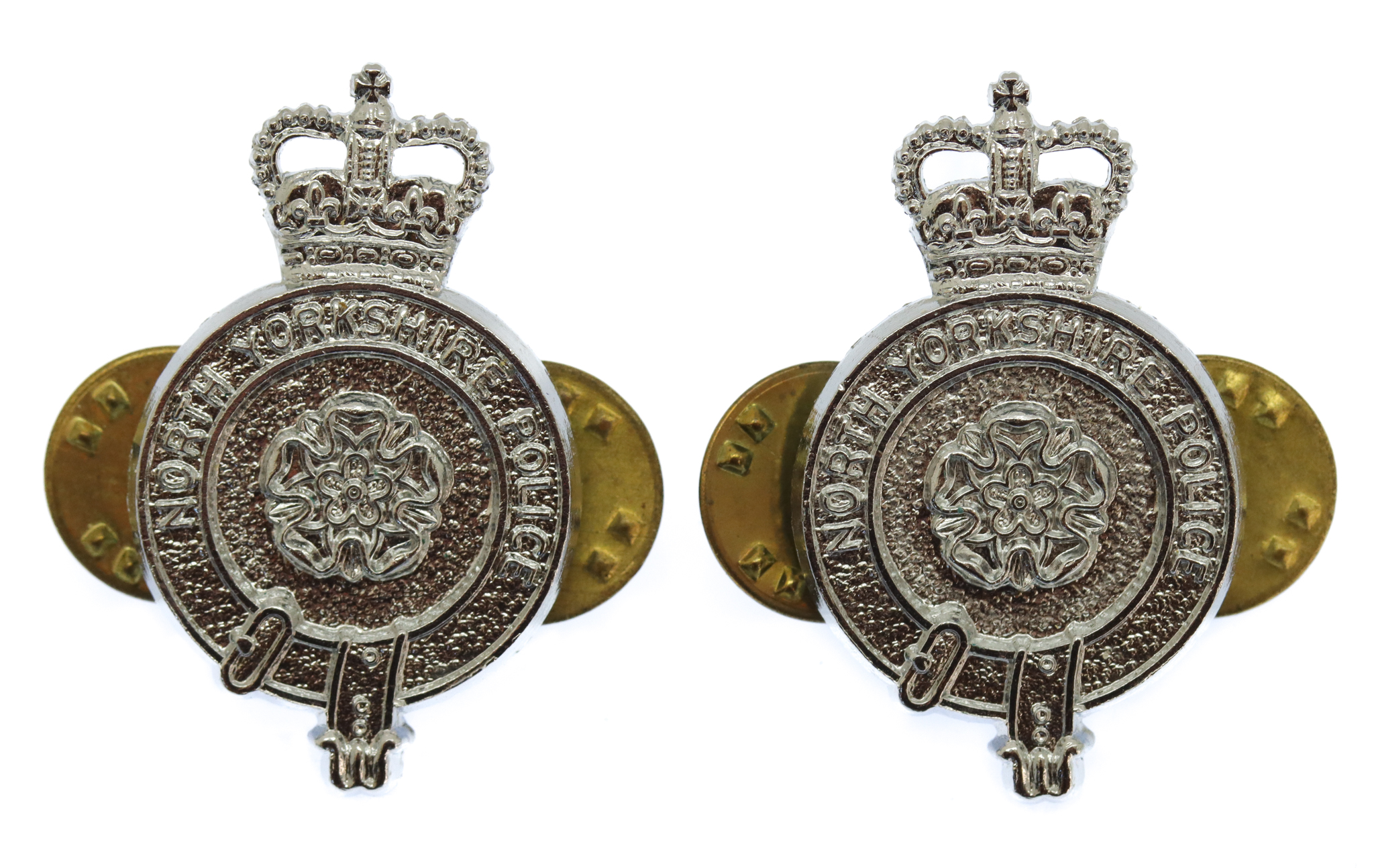 Pair of North Yorkshire Police Collar Badges - Queen's Crown